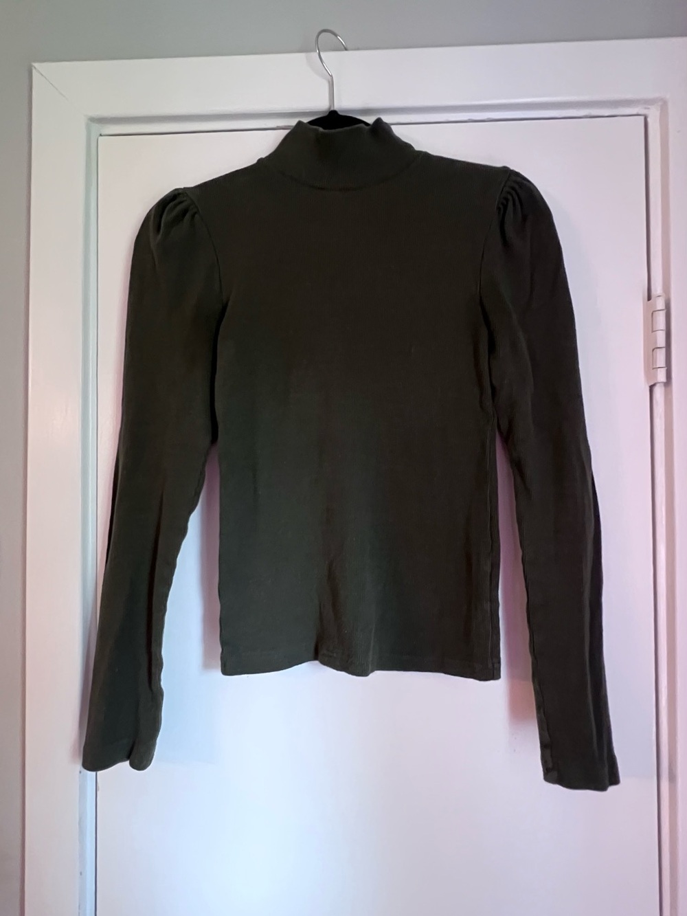 GAP Women’s Pullover Sweater Rib-Knit Turtleneck Puff Sleeve Stretch Green XS
